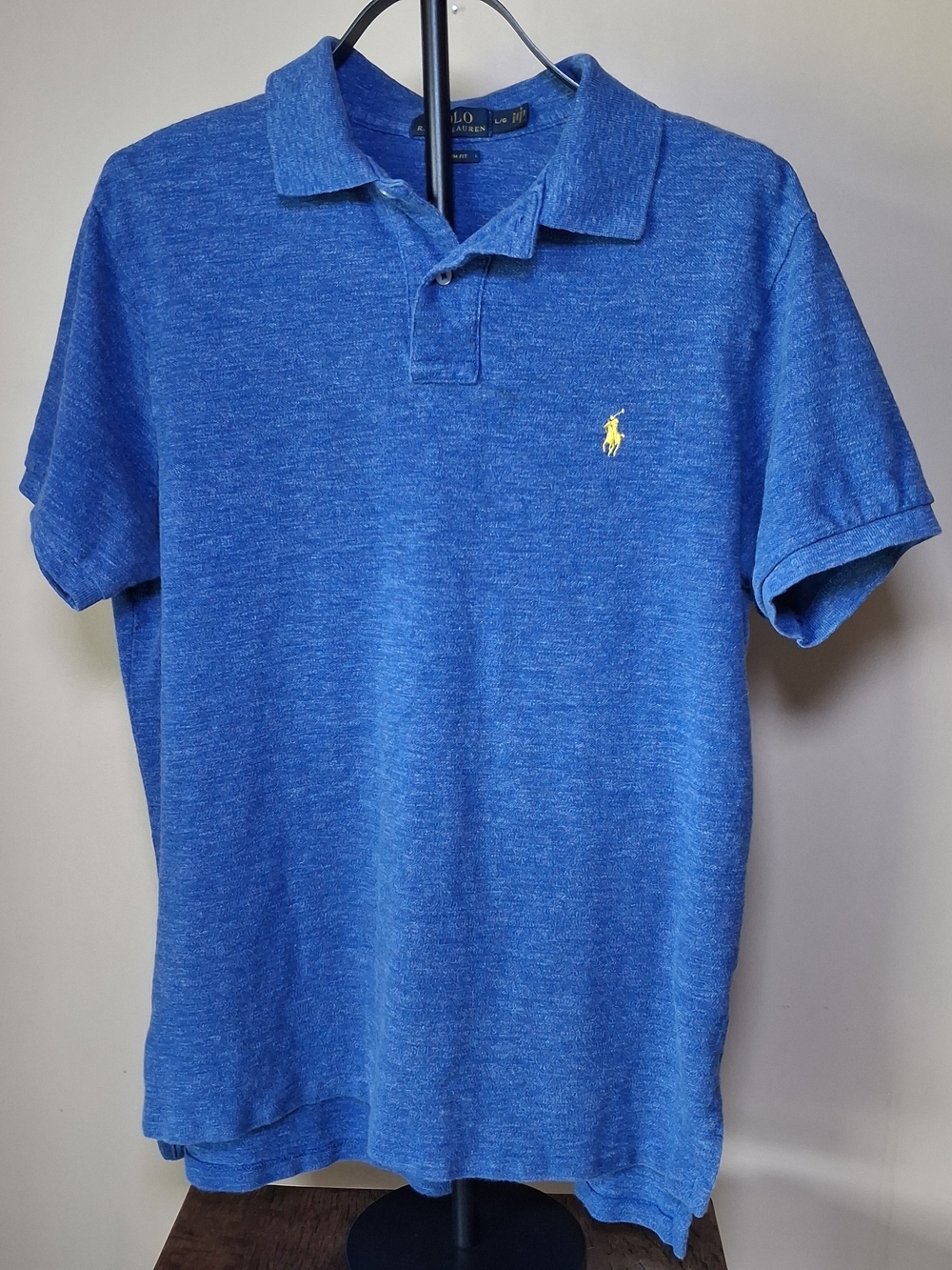 Polo Ralph Lauren Men's Custom Fit Heathered Blue Polo Shirt; Size L
